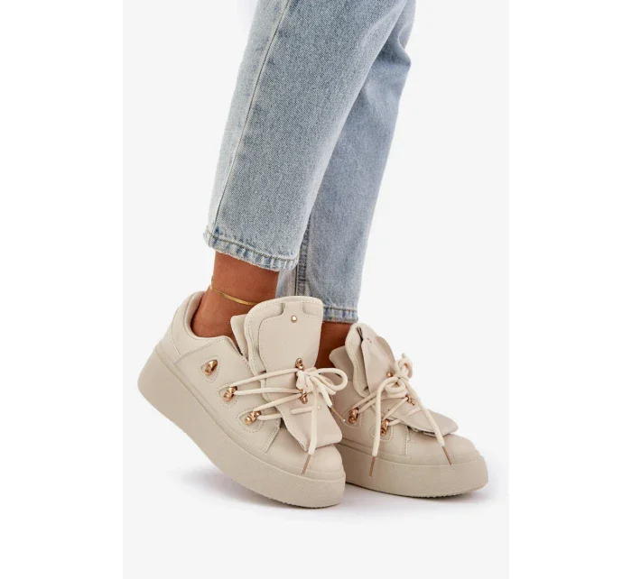 Sneakersy Damskie Na Platformie Beżowe Dolistana Sneakersy Damskie Na Platformie Beżowe Dolistana