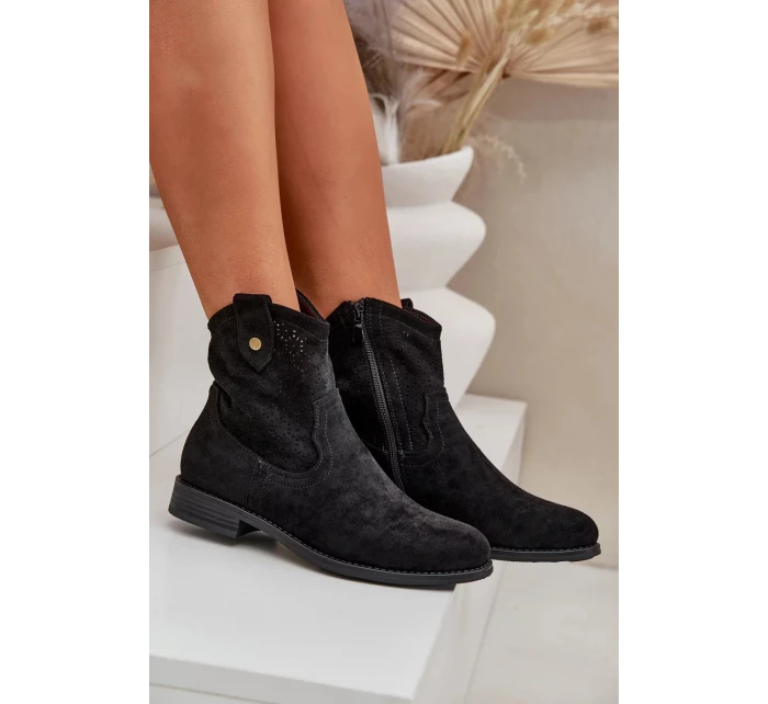 Dámské kotníkové botky na nízkém podpatku s perforovaným vzorem – černé, S.Barski Dámské kotníkové botky na nízkém podpatku s perforovaným vzorem – černé, S.Barski