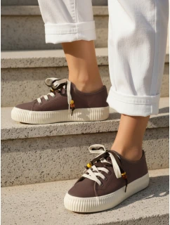 Dámské tenisky tenisky s ozdobnými korálky hnědé ZY1403