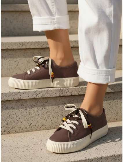 Dámské tenisky tenisky s ozdobnými korálky hnědé ZY1403 Dámské tenisky tenisky s ozdobnými korálky hnědé ZY1403