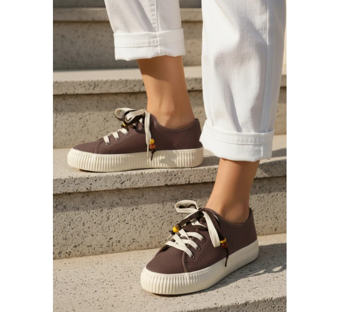 Dámské tenisky tenisky s ozdobnými korálky hnědé ZY1403 Dámské tenisky tenisky s ozdobnými korálky hnědé ZY1403