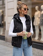 Dámská prošívaná vesta s kapucí, černá, FashionStreet TY5973