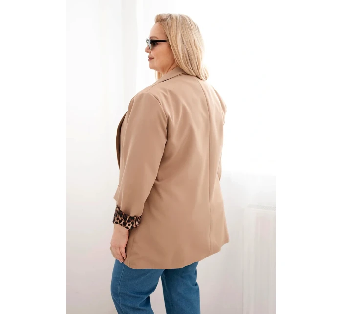 Dámská bunda Plus Size s podšívkou v leopardím vzoru camelová Dámská bunda Plus Size s podšívkou v leopardím vzoru camelová