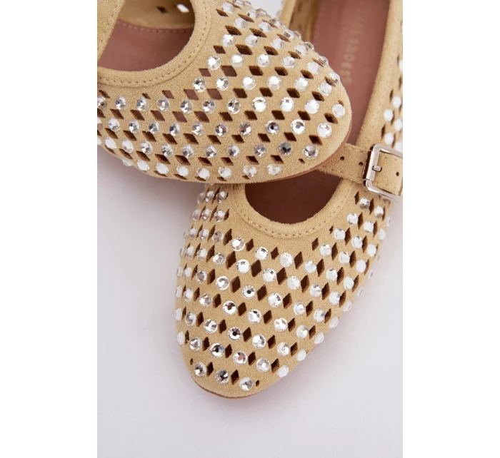 Dámské baleríny s krajkovým vzorem a kamínky Žluté Wilvessa Dámské baleríny s krajkovým vzorem a kamínky Žluté Wilvessa