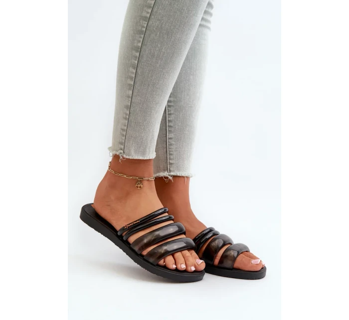 Dámské ploché gumové pantofle Ipanema Puffer Tiras Fem Black