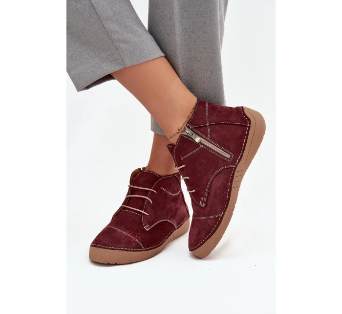 Dámské kožené polobotky s prošitím na zip Artiker – bordó