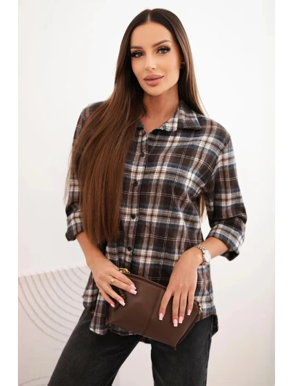 Dámská bavlněná košile s delším zadním dílem hnědá