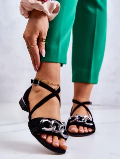 Dámské semišové sandály s řetízkem model 21583188 Černá - Laura Messi