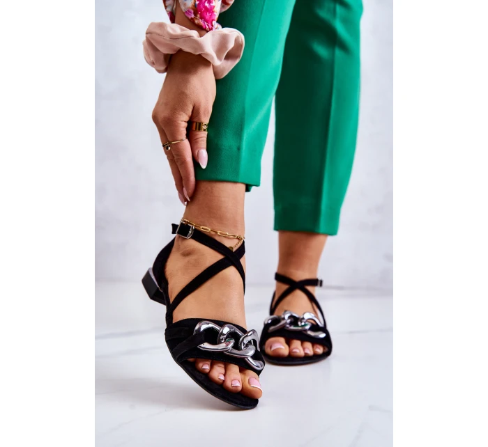 Dámské semišové sandály s řetízkem Laura Messi 2365 Černá