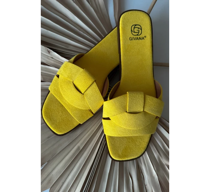 Dámské ploché sandály s pásky Eko Zamszové Žluté model 21937439 - Boto