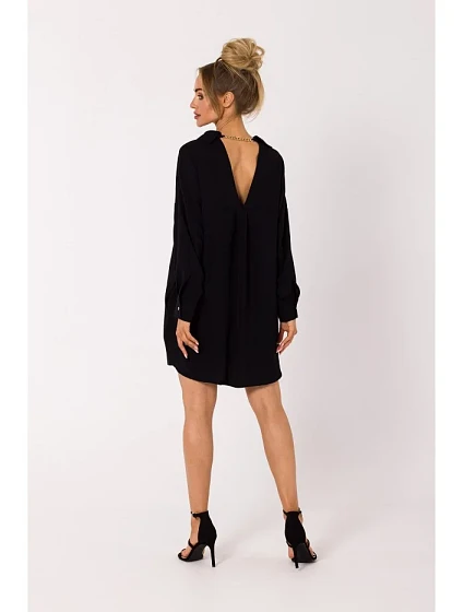 model 18383485 Košilové šaty s ozdobným řetízkem černé - Moe
