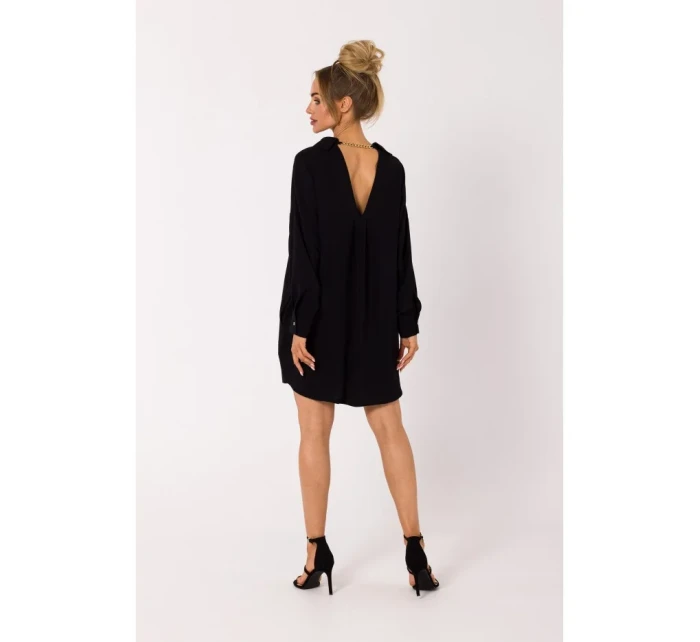 M740 Košilové šaty s ozdobným límcem - černé