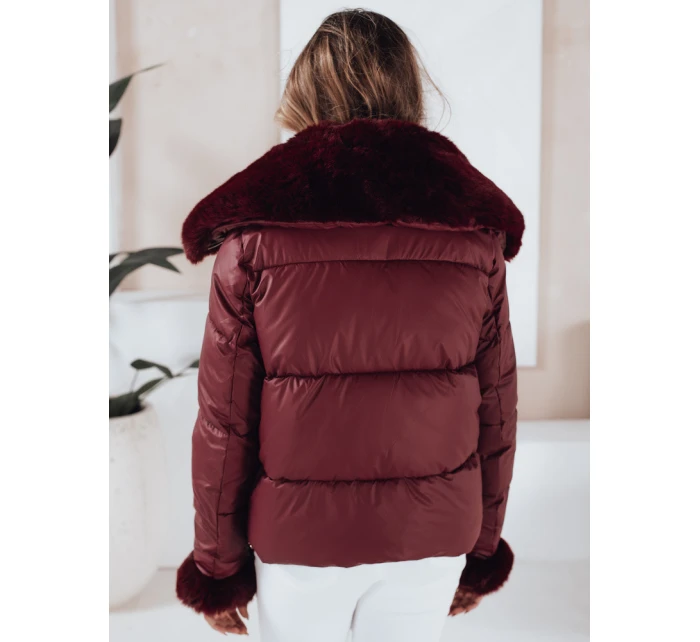 Dámská prošívaná krátká bunda s vínovou kožešinou FashionStreet TY5071