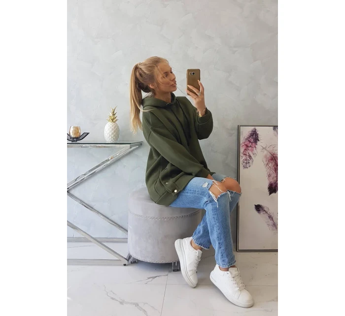 Zateplená mikina se zapínáním na druky khaki