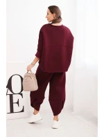 Dámský komplet teplákový z silnějšího materiálu se širokými nohavicemi bordový Dámský komplet teplákový z silnějšího materiálu se širokými nohavicemi bordový