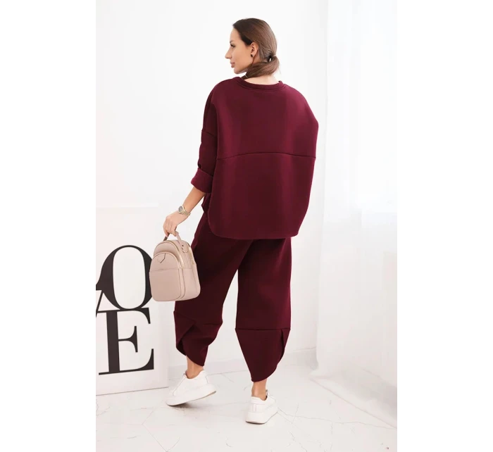 Dámský komplet teplákový z silnějšího materiálu se širokými nohavicemi bordový Dámský komplet teplákový z silnějšího materiálu se širokými nohavicemi bordový