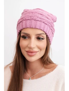 Dámská zimní čepice s klasickým žebrovaným vzorem K439 světle fialová
