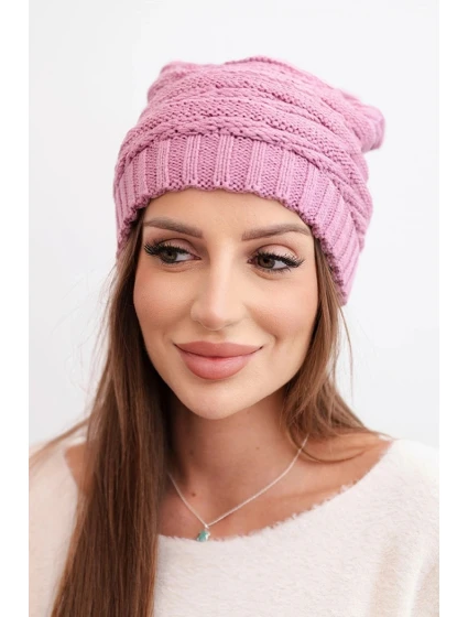 Dámská zimní čepice s klasickým žebrovaným vzorem K439 světle fialová