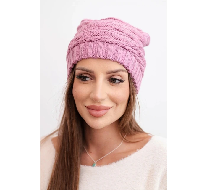 Dámská zimní čepice s klasickým žebrovaným vzorem K439 světle fialová