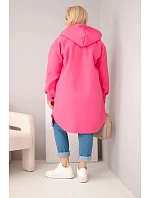 Dámský kabát Plus Size s kapucí model 22136645 na knoflíky růžový - K-Fashion Dámský kabát Plus Size s kapucí model 22136645 na knoflíky růžový - K-Fashion