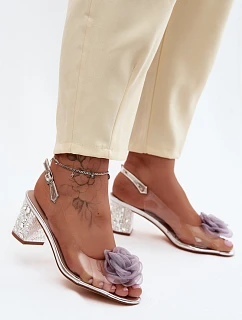 Průhledné sandály na vysokém podpatku s krystaly síťová růže D&A MR61-9011 stříbrné