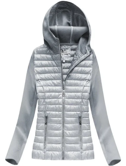 Šedá prošívaná bunda z různých spojených materiálů model 21104134 - W COLLECTION