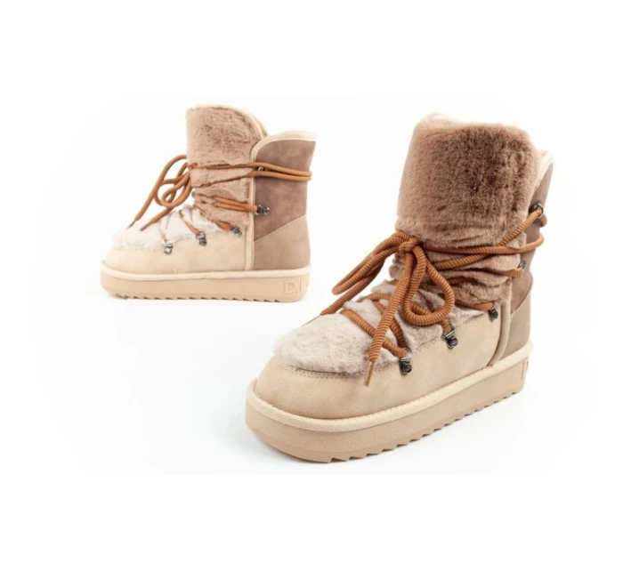 D.Franklin sněhule dámské zimní módní kožešinové zateplené hnědé béžové vysoké dámské