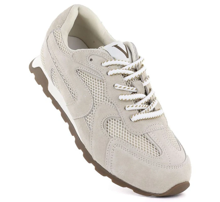 Dámské semišové kožené polobotky béžové model 22068880 - VINCEZA