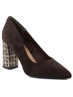 Čokoládové semišové lodičky na jehlovém podpatku Sergio model 22078955 - LEONE