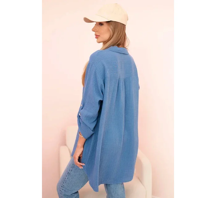 Bavlněná mušelínová košile oversize tmavě džínová