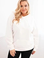 Dámská mikina s kapucí a klokaní kapsou Plus Size bavlněná bílá