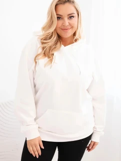 Dámská mikina s kapucí a klokaní kapsou Plus Size bavlněná bílá