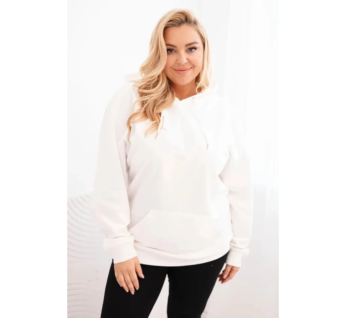 Dámská mikina s kapucí a klokaní kapsou Plus Size bavlněná bílá