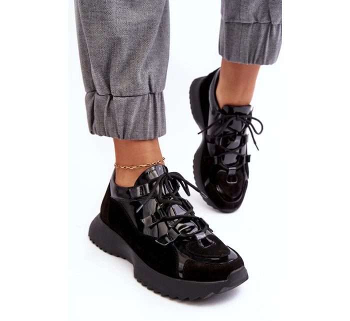 Kožené lakované dámské sportovní boty M01/2 Zazoo Černé