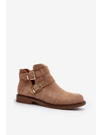 Dámské botky na plochém podpatku s pásky béžové model 21647703 - Boto Dámské botky na plochém podpatku s pásky béžové model 21647703 - Boto