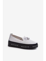 Dámské kozačky z kůže na platformě model 21660118 bílé - S.Barski