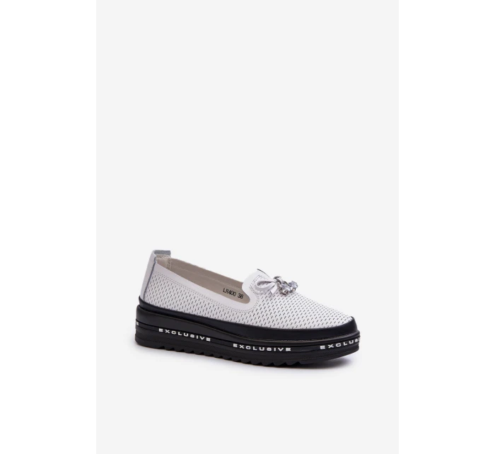 Dámské kozačky z kůže na platformě model 21660118 bílé - S.Barski