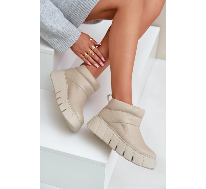 Zazoo 60470 Kožené boty zateplené vlnou na platformě světle béžové