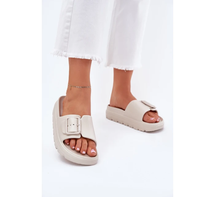 Dámské Pěnové Pantofle Na Platformě S Přezkou Béžové model 21697854 - Boto