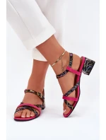 Dámské Kožené Sandály Na Podpatku S Pásky model 21703140 Fuchsie - Maciejka
