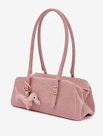 Kabelka z imitace semiše s přívěskem jezevčíka růžová Noely