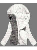 Smetanově-šedá krátká oboustranná dámská zimní bunda (2M-21507)