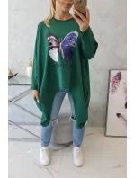 Oversize halenka s potiskem tmavě zelená