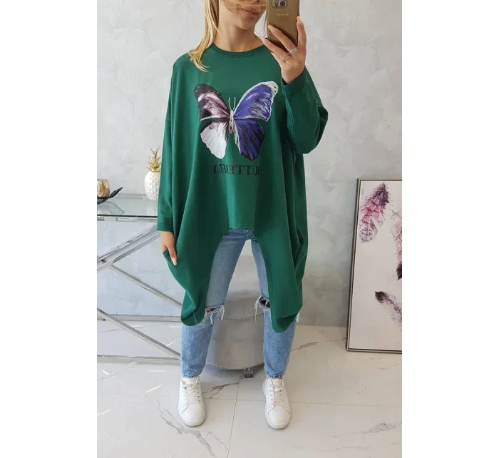 Oversize halenka s potiskem tmavě zelená