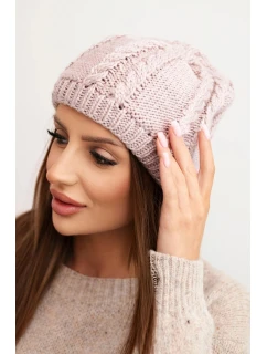 Dámská zimní čepice z vlny s copánkovým vzorem model 21750378 fialová - K-Fashion