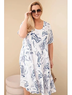 Dámské viskózové šaty Plus Size s krátkým rukávem a model 22043110 vzorem bílé - K-Fashion