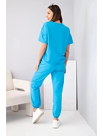 Dámská bavlněná souprava halenka krátký rukáv a teplákové kalhoty tyrkysová