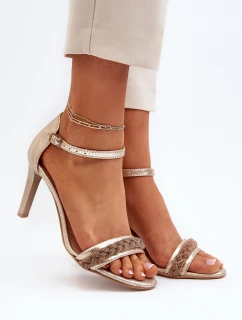 Zazoo 3328/2 Dámské Kožené Sandály Na Podpatku Zlaté