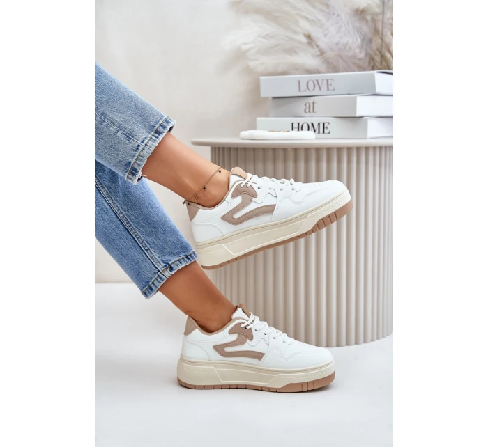 Dámské kožené sportovní boty na masivní platformě béžové model 21671302 - Boto Dámské kožené sportovní boty na masivní platformě béžové model 21671302 - Boto