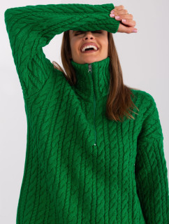Zelený dlouhý svetr s kabely a zipem
